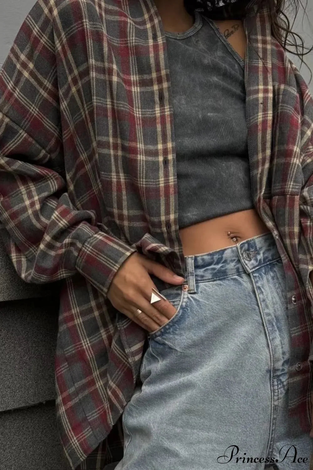 Casual Plaid Lapel Shirt Blouse