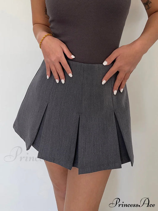 Casual Pleated Graceful Hem Mini Skort Grey / Xs Skirts