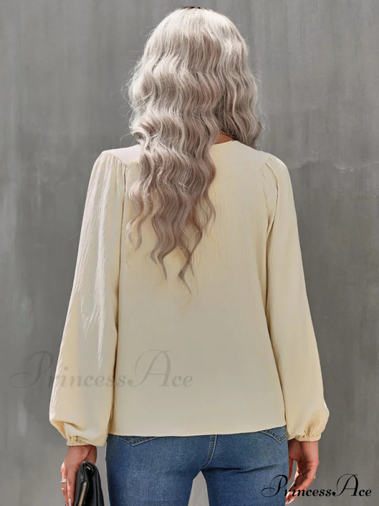 Casual Pullover Long Neck Color With Sleeves Loose Solid Women’s Round Shirt