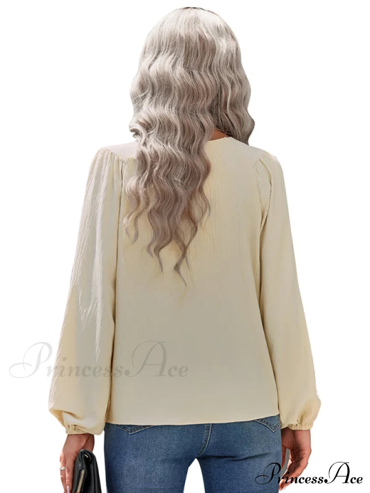 Casual Pullover Long Neck Color With Sleeves Loose Solid Women’s Round Shirt