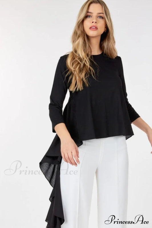 Casual Quarter Low High Ruffle Arm Top