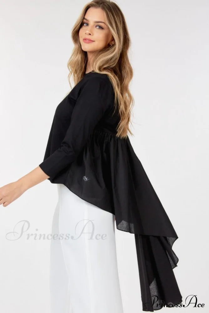 Casual Quarter Low High Ruffle Arm Top