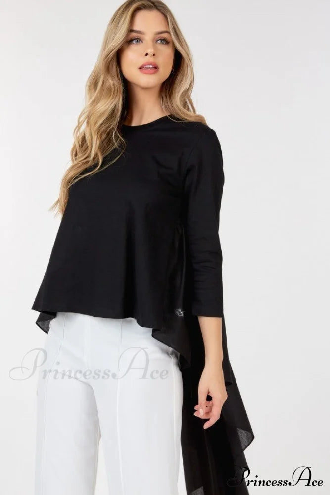 Casual Quarter Low High Ruffle Arm Top