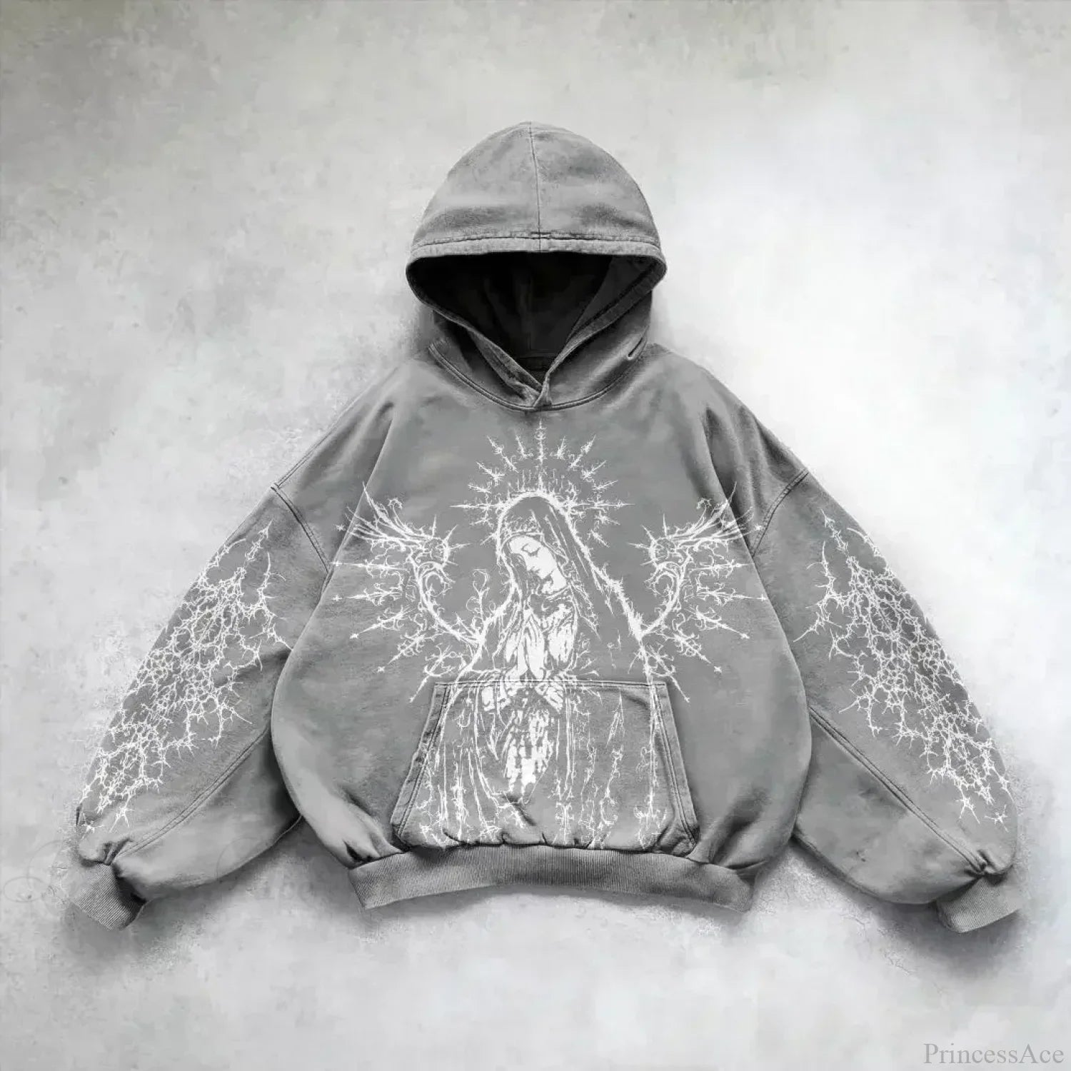 Casual Retro Gothic Printing Hoodie grey 2 / M