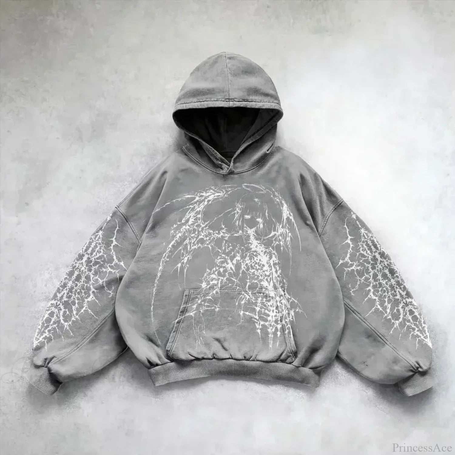 Casual Retro Gothic Printing Hoodie grey 3 / M