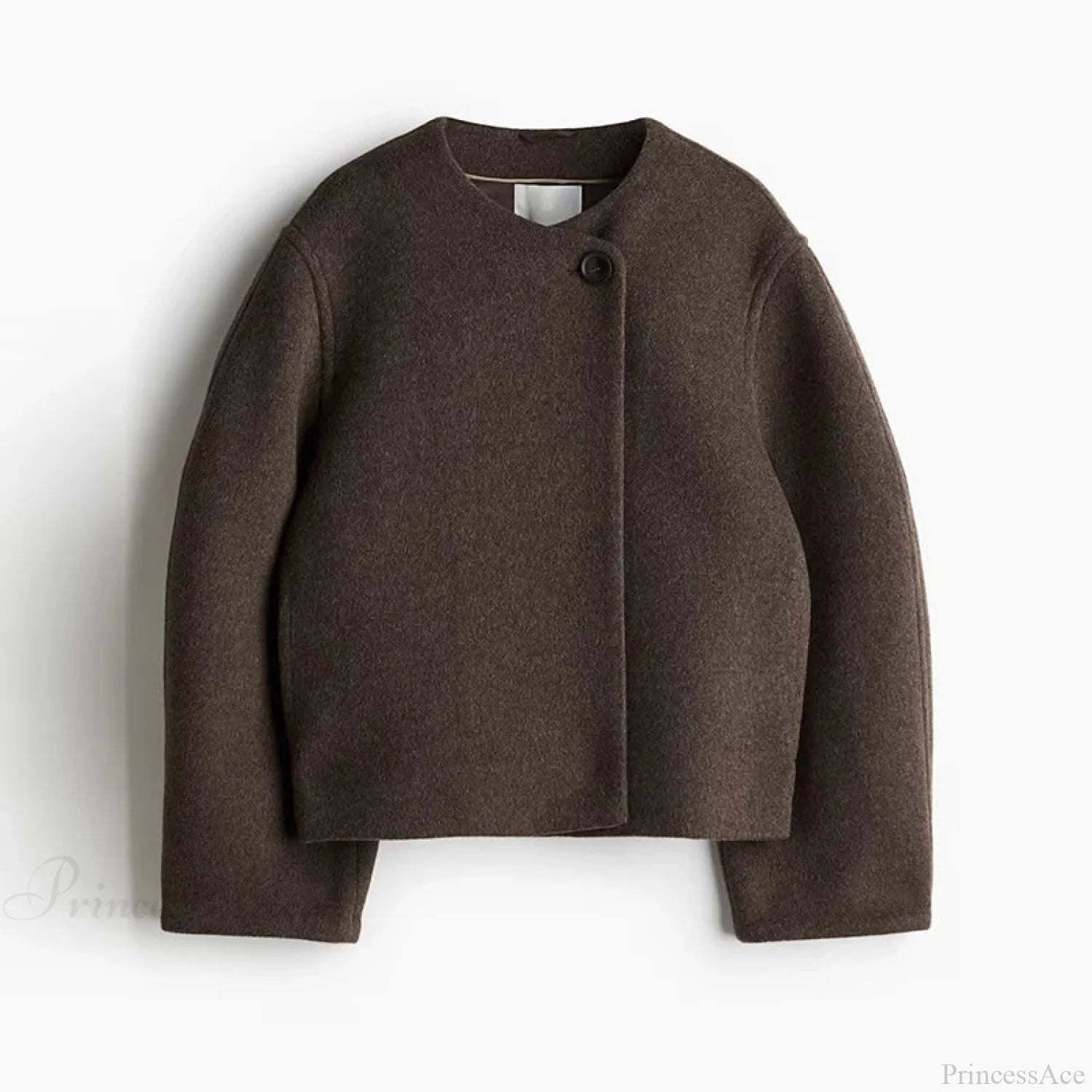 Casual Round Neck Loose Woolen Overcoat Coffee / S