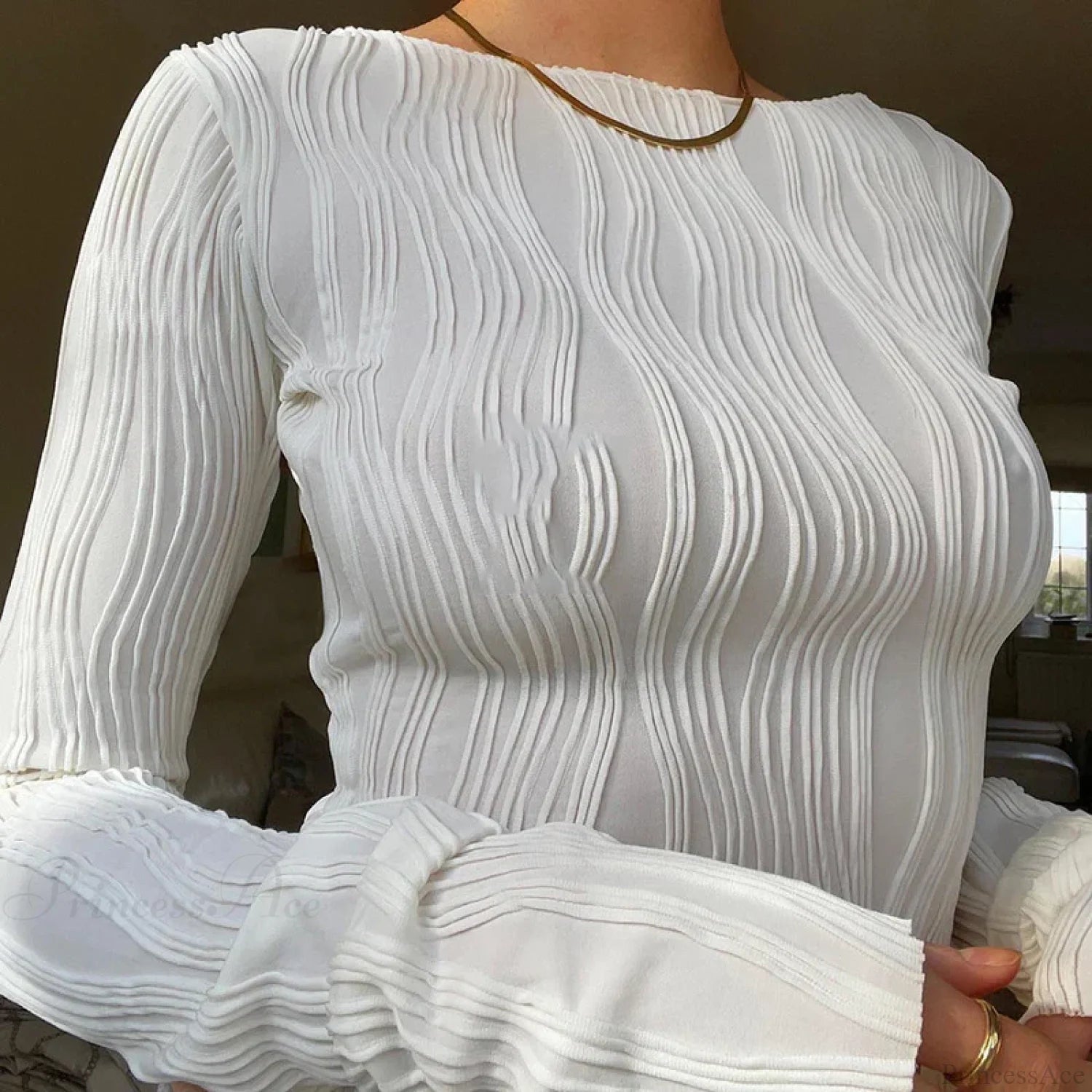 Casual Ruched Long Sleeve T-shirt Sweater WHITE / S