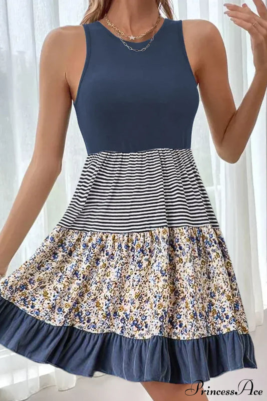 Casual Ruffle Sundress Beach Flowy Pleated Boho Dress