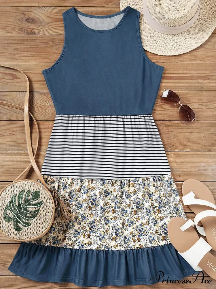 Casual Ruffle Sundress Beach Flowy Pleated Boho Dress