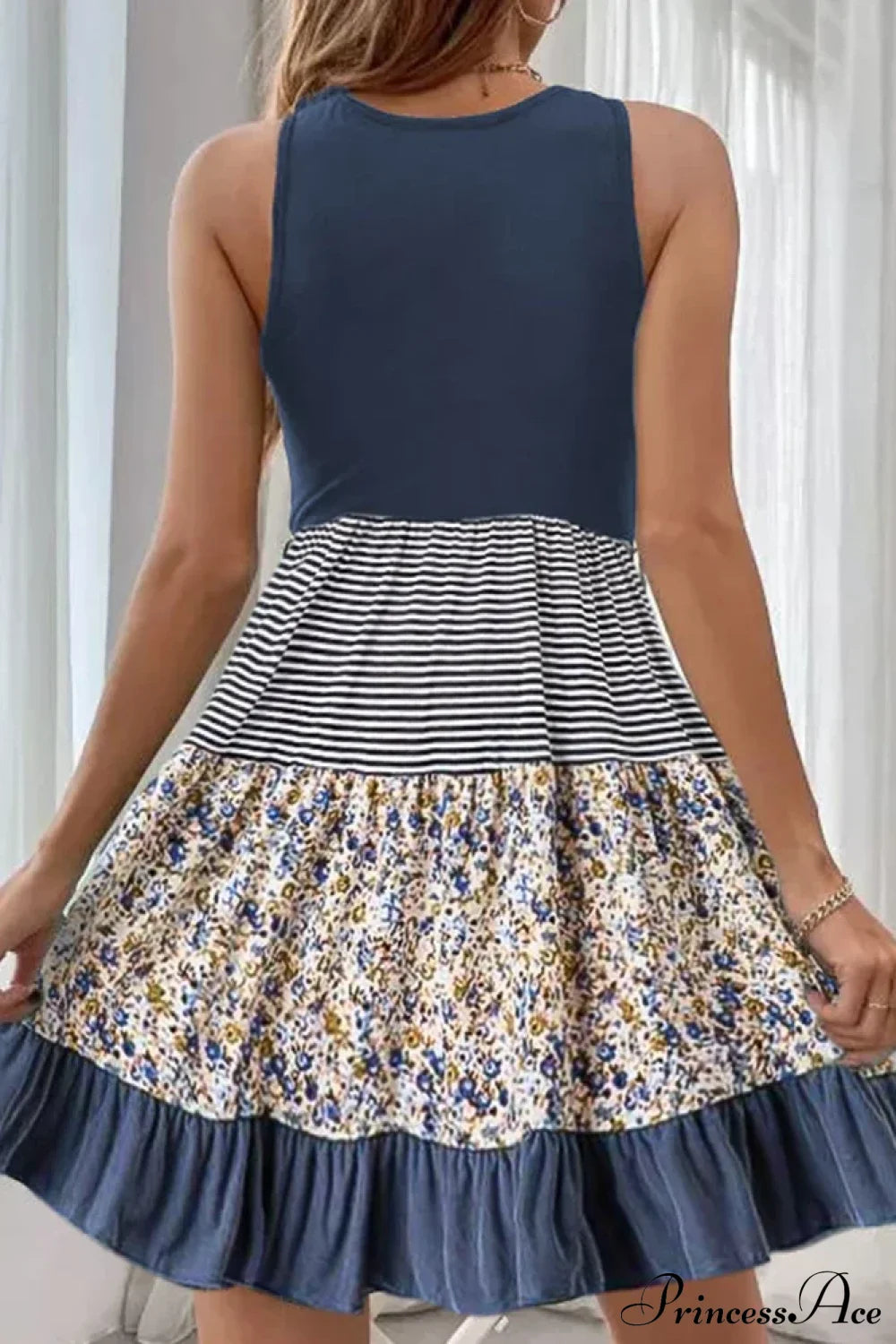 Casual Ruffle Sundress Beach Flowy Pleated Boho Dress