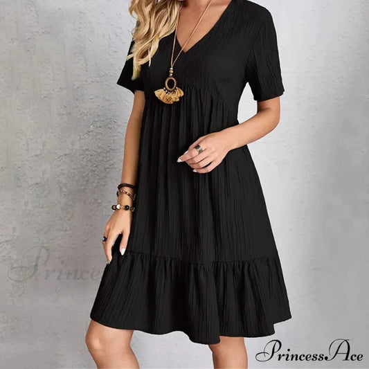 Casual Ruffle V Neck Midi Shift Dress For Women