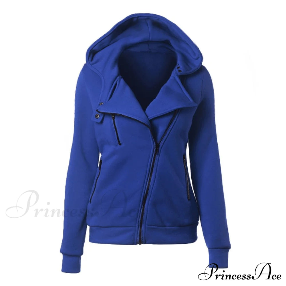 Casual Simple Zipper Basic Jackets Royal Blue / Xs