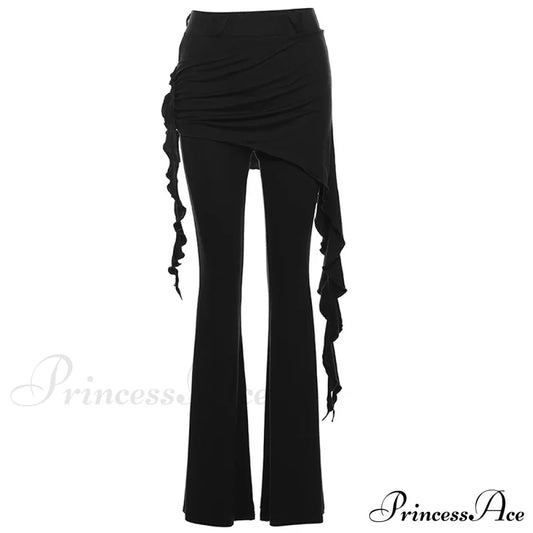 Casual Slim Ruffles Halloween Pants Black / S