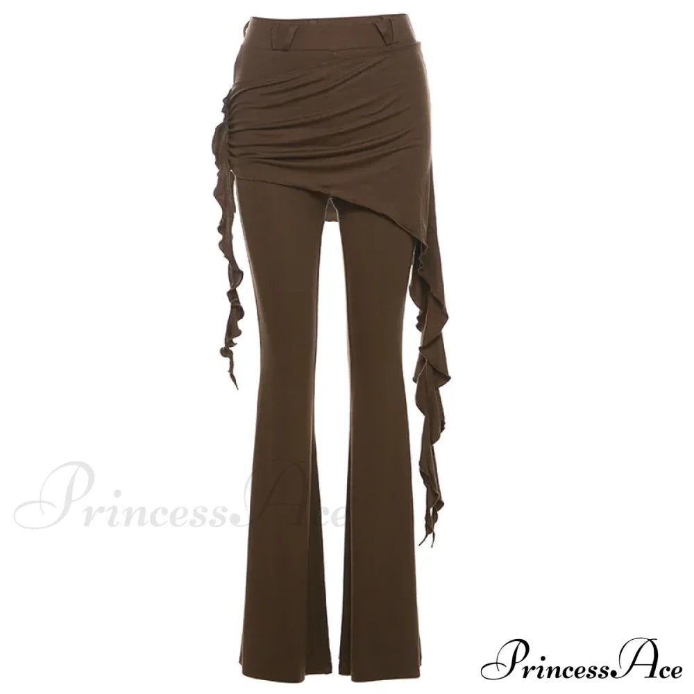 Casual Slim Ruffles Halloween Pants Brown / S