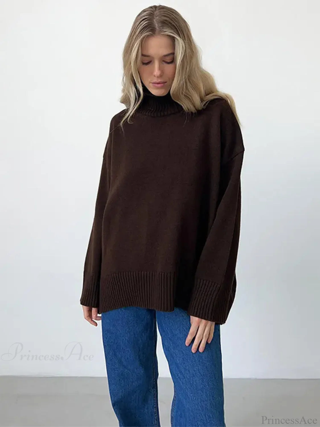 Casual Solid Color Long Sleeve Sweater Brown / S