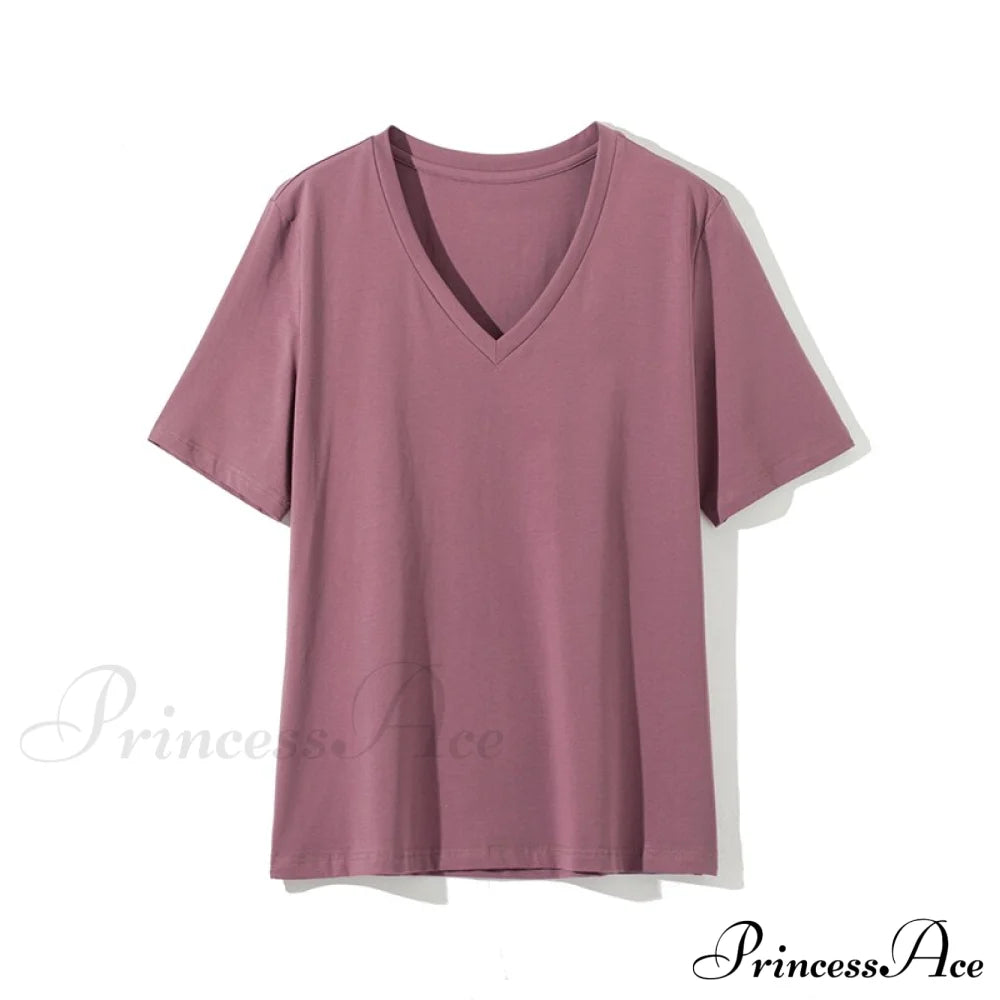 Casual Solid V-Neck T-Shirt Gray Purple / S