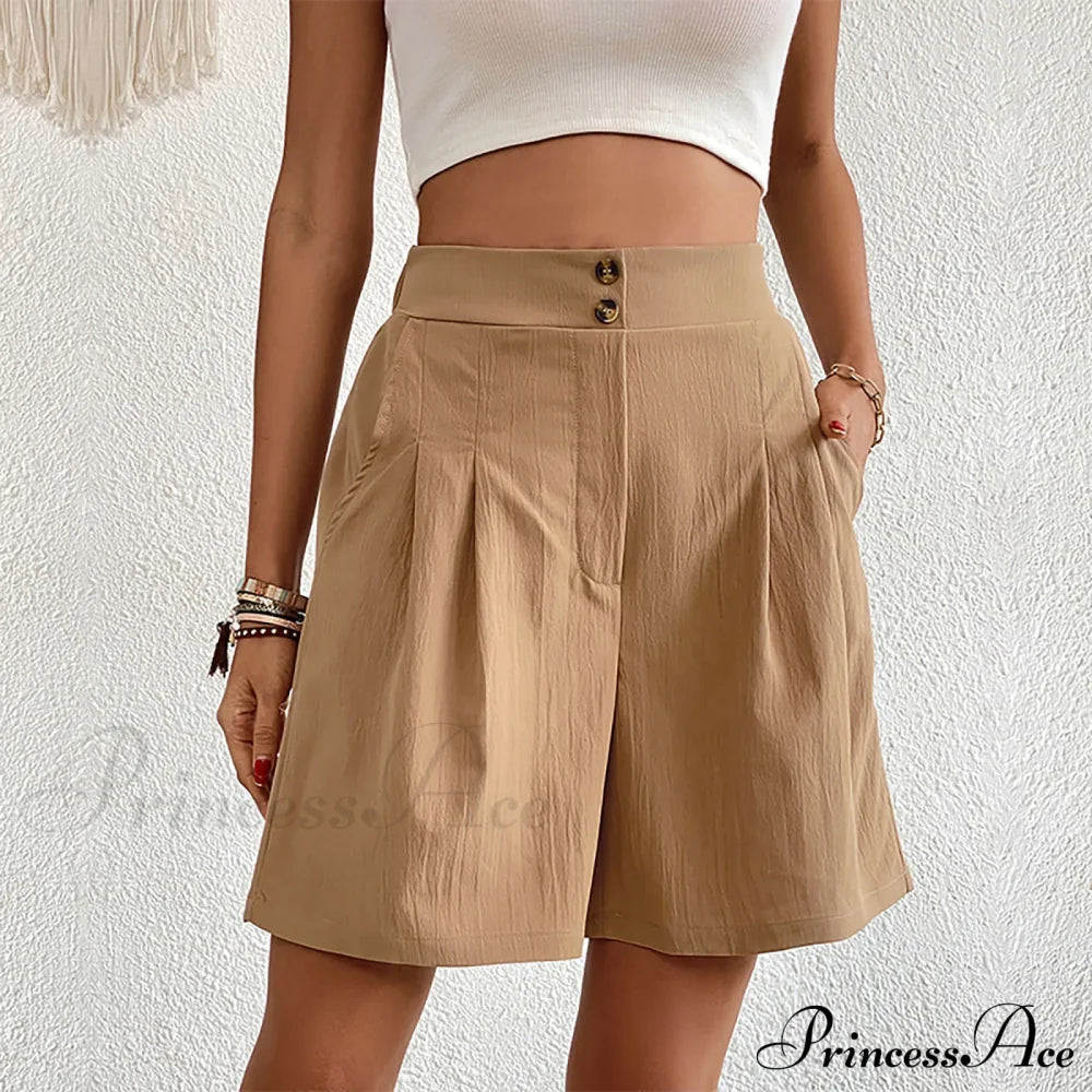 Casual Sport High Waist Pocket Summer Khaki Loose A Lined Wide Leg Short