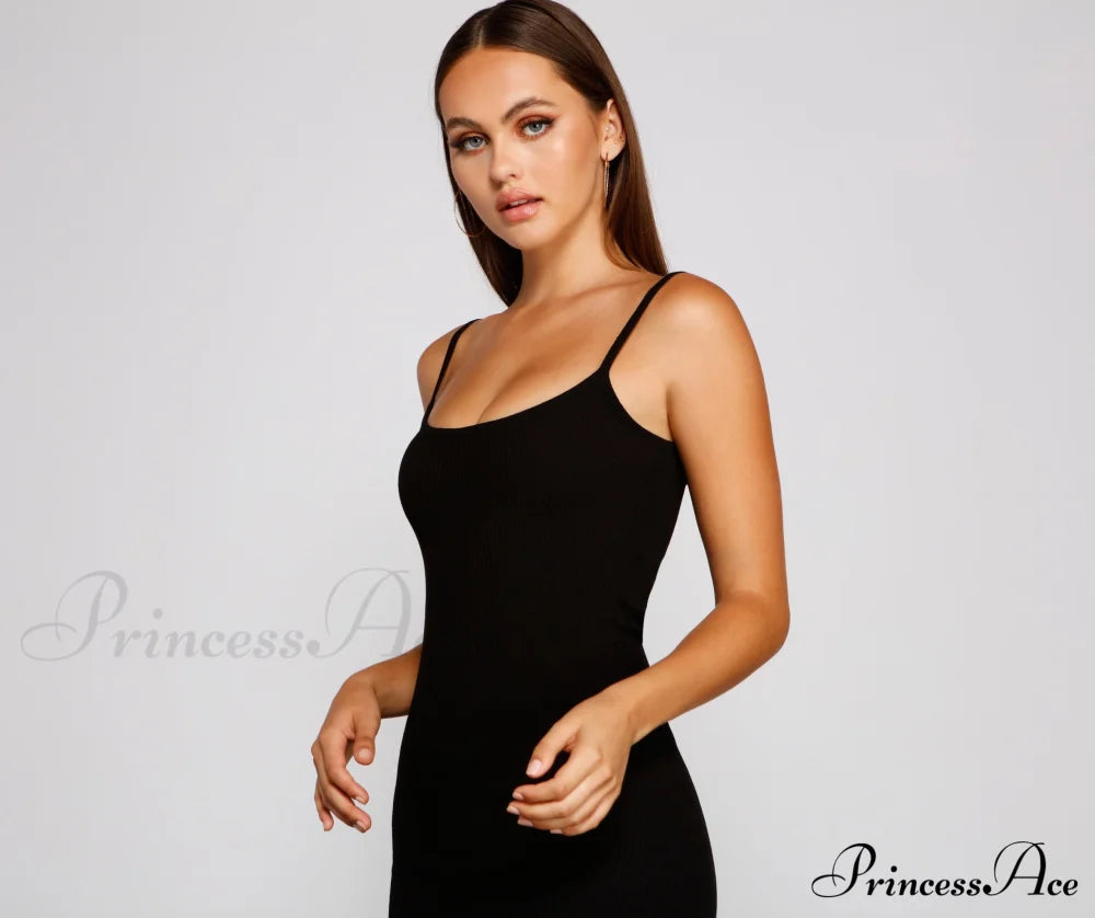 Casual Staple Ribbed Charming Knit Mini Dress Sweaters-L
