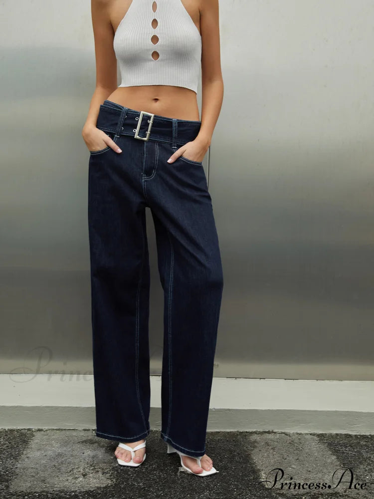 Casual Straight Leg Trendy Jeans With Belt