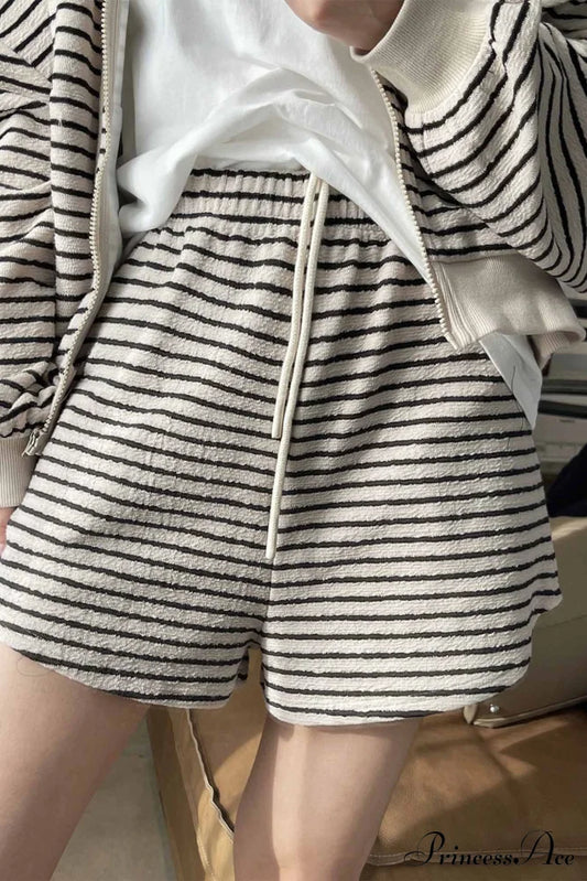 Casual Striped Loose Shorts White / One Size