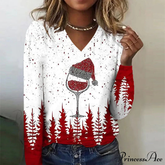 Casual T-Shirt With Christmas Print Blouses