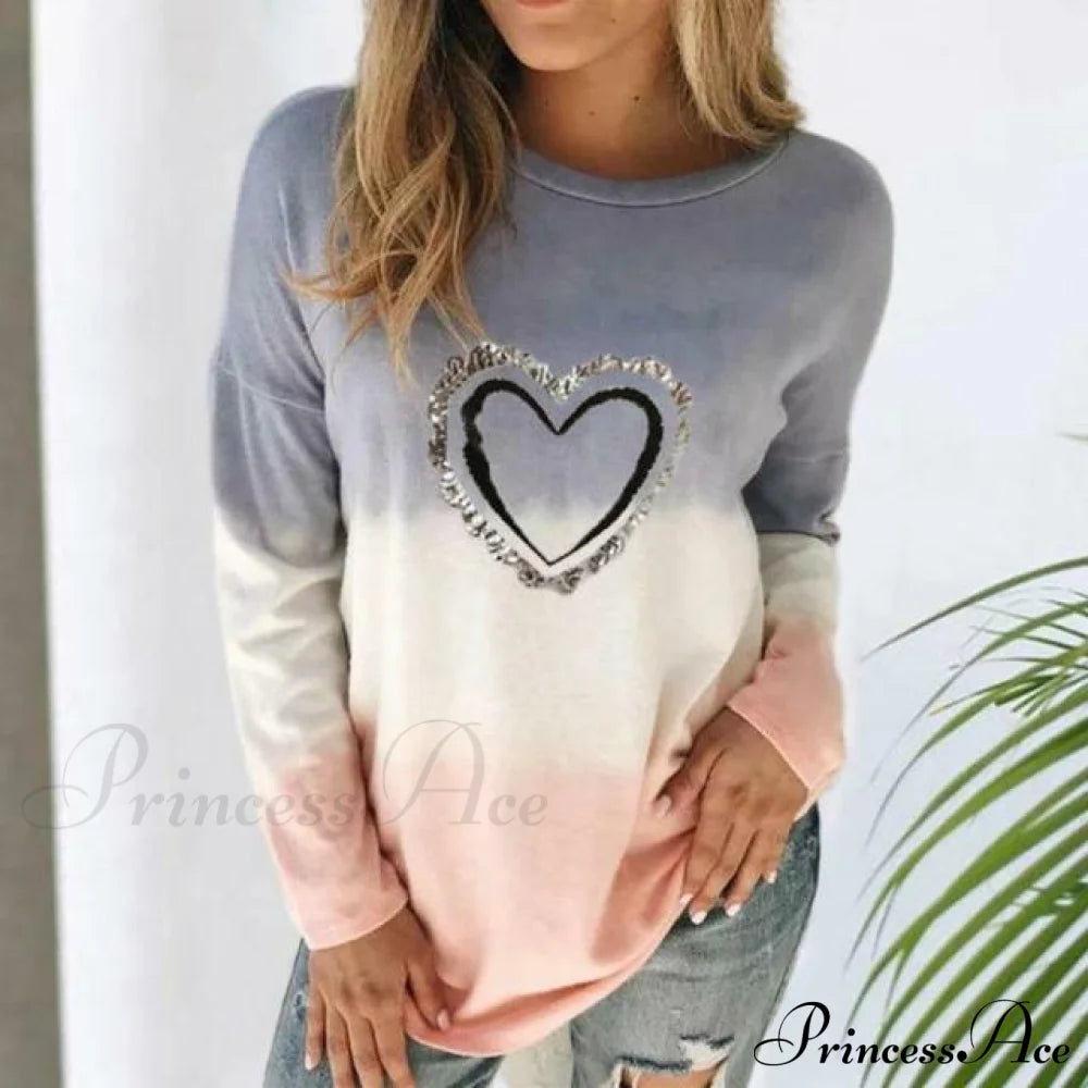 Heart Print Casual T-Shirt Blue Best Sellings clothes Plus Size Sale tops Topseller