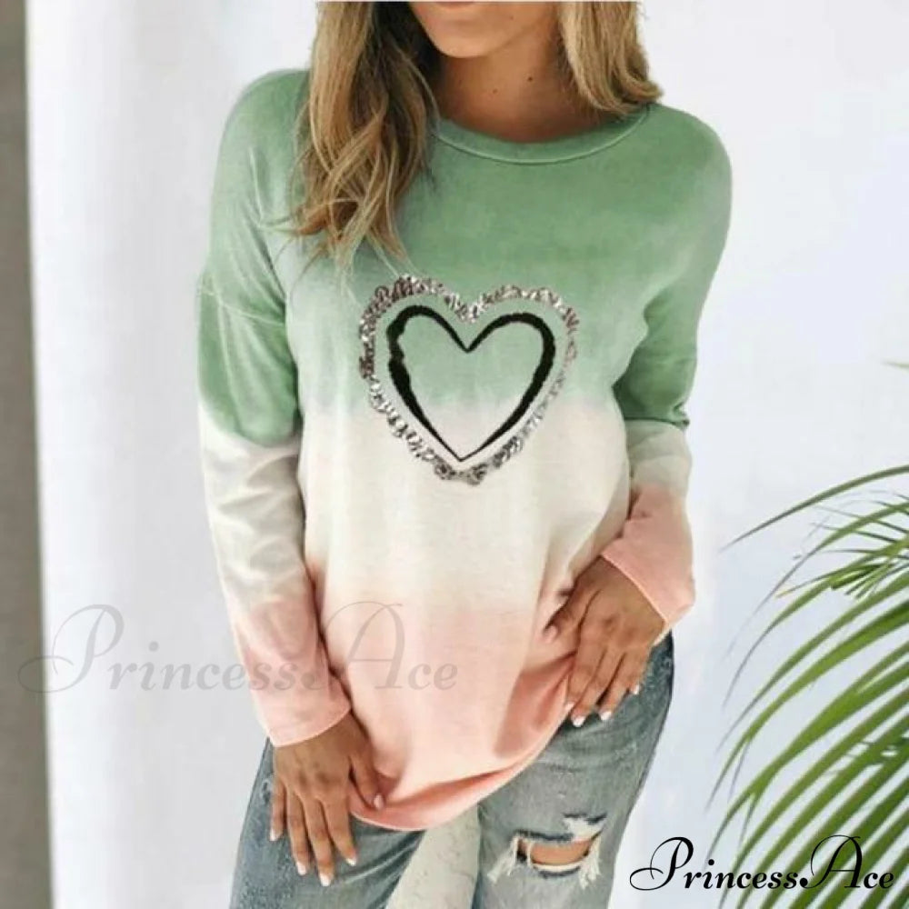 Heart Print Casual T-Shirt Green Best Sellings clothes Plus Size Sale tops Topseller