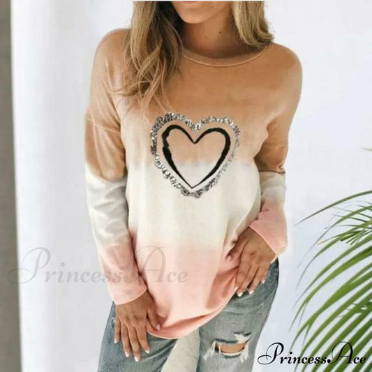 Heart Print Casual T-Shirt Khaki Best Sellings clothes Plus Size Sale tops Topseller