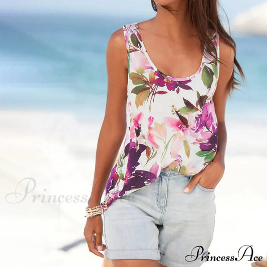 Casual Top With Tank Flowered Print Blouses