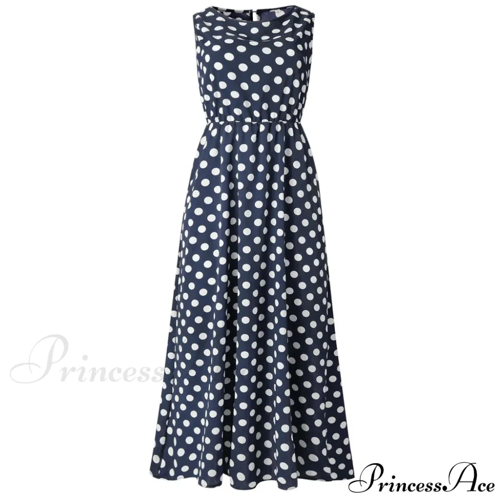 Casual Versatile Sleeveless Round Neck Polka Dot Boho Dress