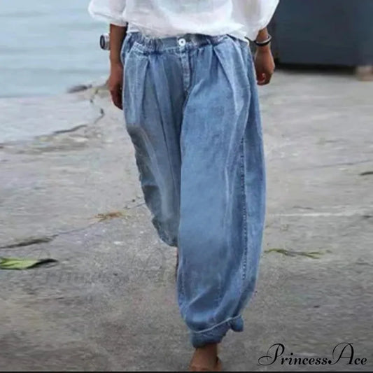 Casual Vintage High Waist Bohemian Baggy Blue Beach Fashionable Denim Jean