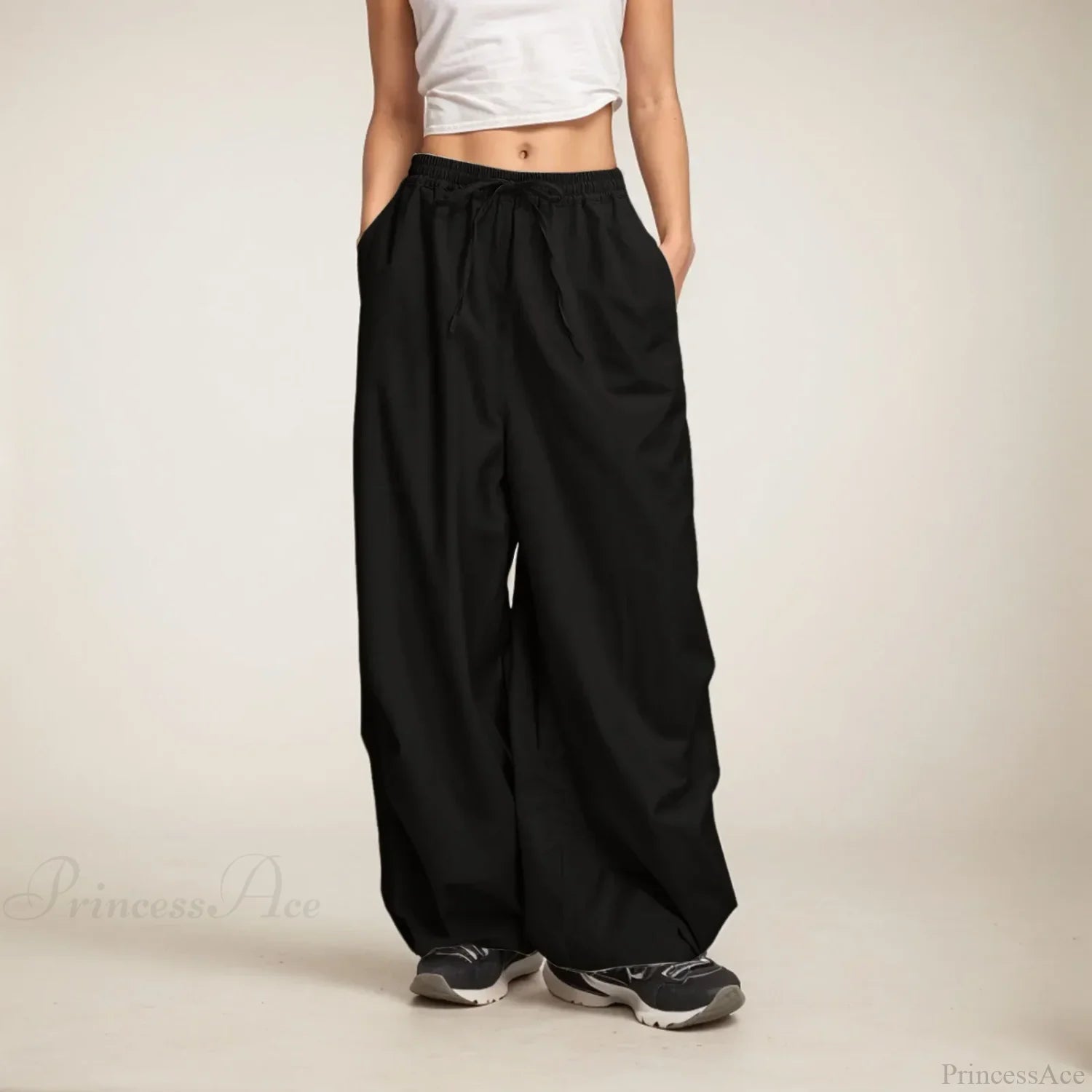Casual Wide Leg Sweatpants with Pockets Black / S