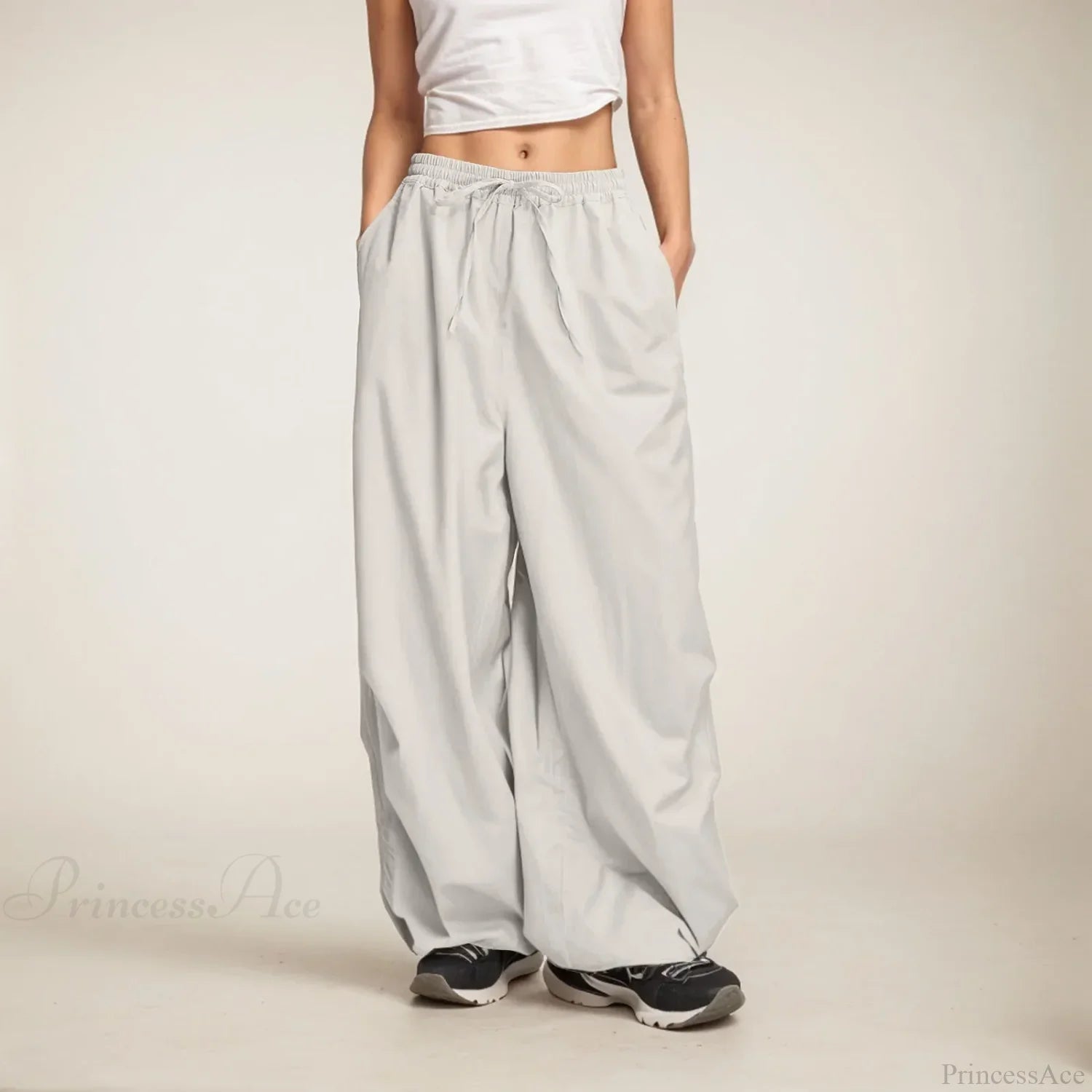 Casual Wide Leg Sweatpants with Pockets Grey / S