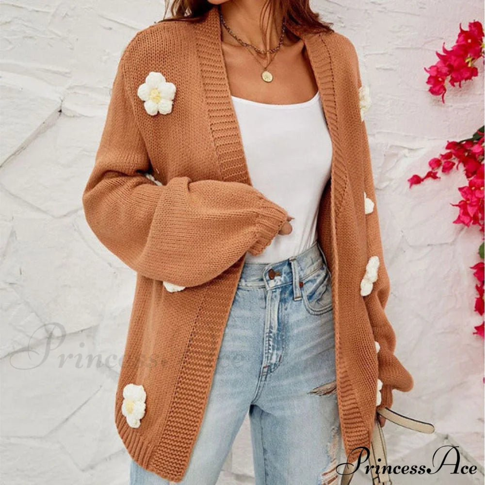 Casual With 3D Flower Cardigan Decoration Coats