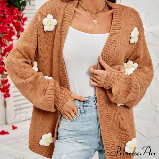 Casual With 3D Flower Cardigan Decoration Coats