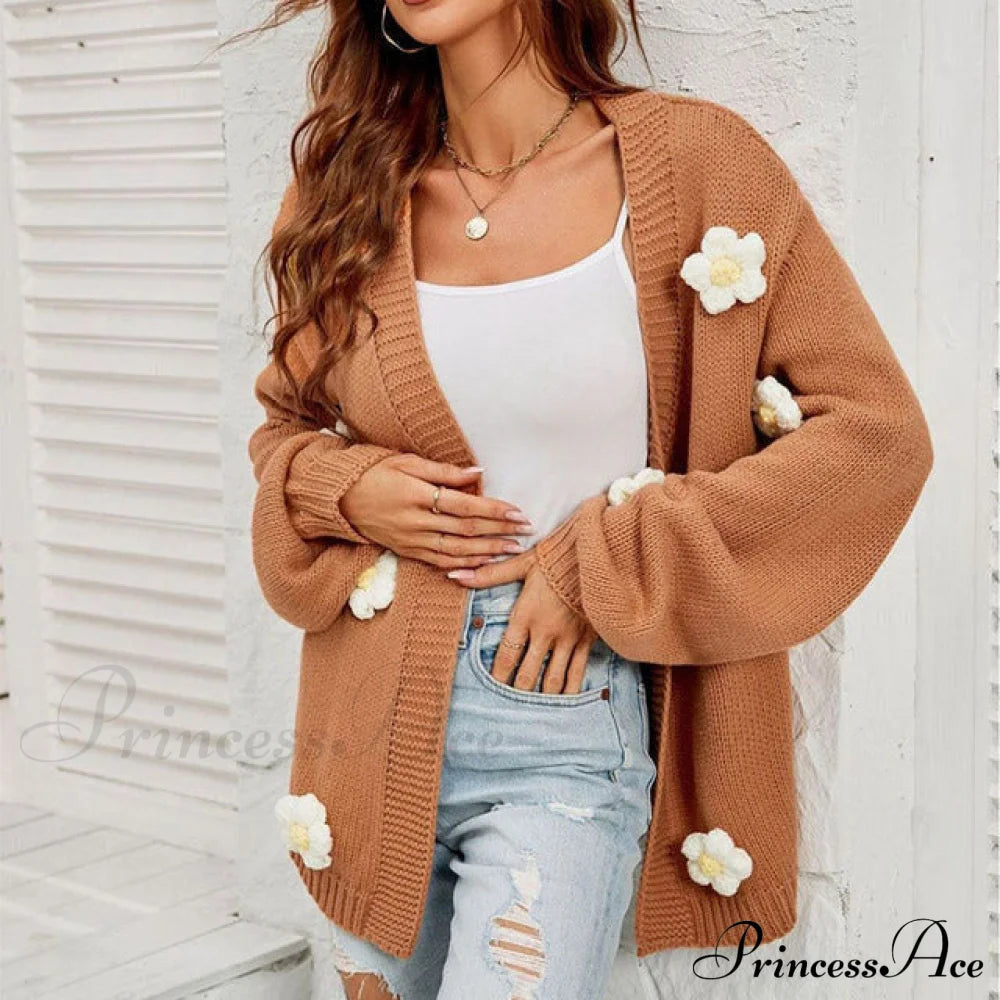 Casual With 3D Flower Cardigan Decoration Coats