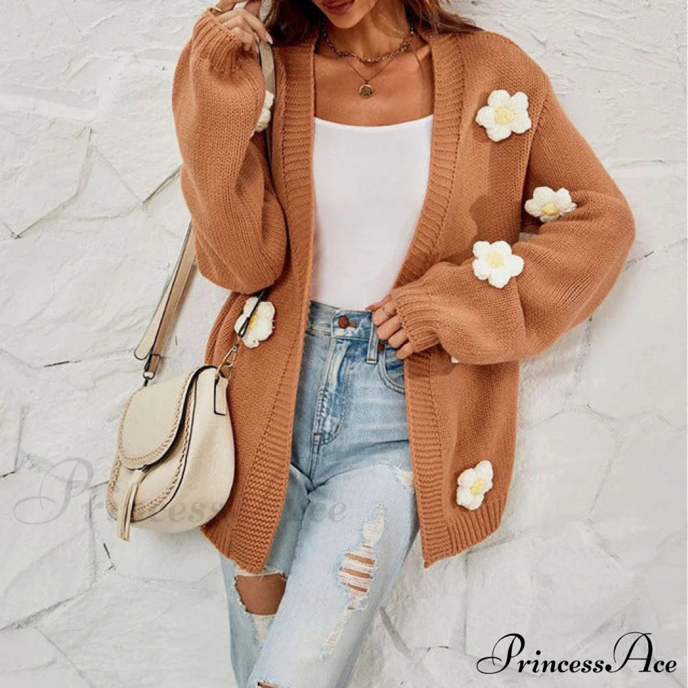 Casual With 3D Flower Cardigan Decoration Coats