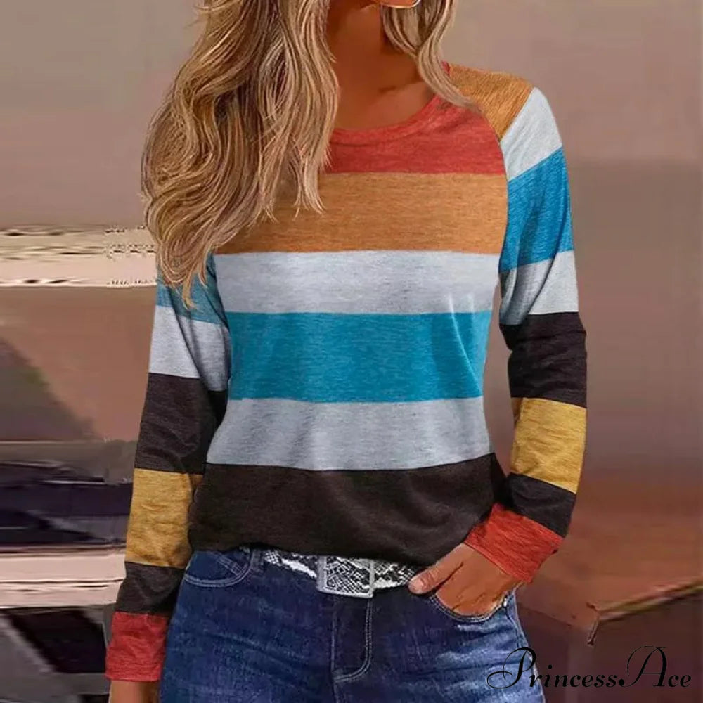 Casual With T-Shirt Colorful Striped Design Blouses