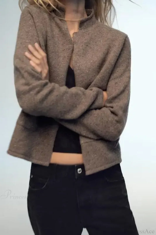 Casual Wool Long Sleeve Cardigan Dark Grey / S