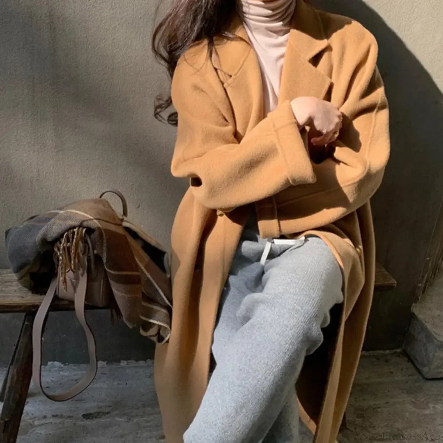 Casual Woolen Notch Collar Spring Overcoat camel / S