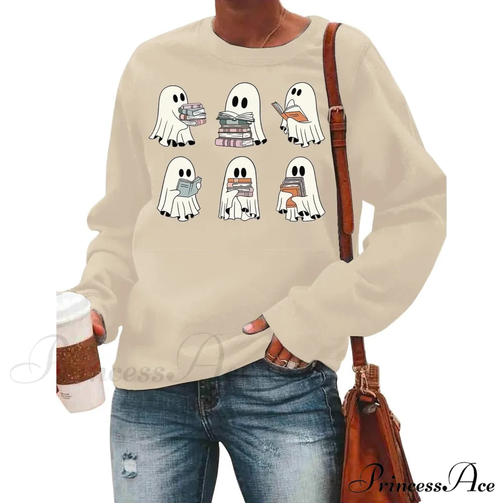 Casual Y2K Graphic Fun Cute Reading Hoodie Beige / S Sweatshirts & Hoodies-L