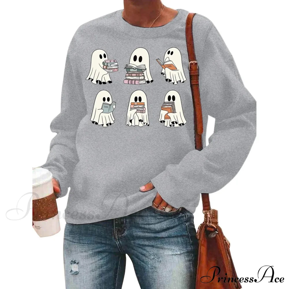 Casual Y2K Graphic Fun Cute Reading Hoodie Light Gray / S Sweatshirts & Hoodies-L