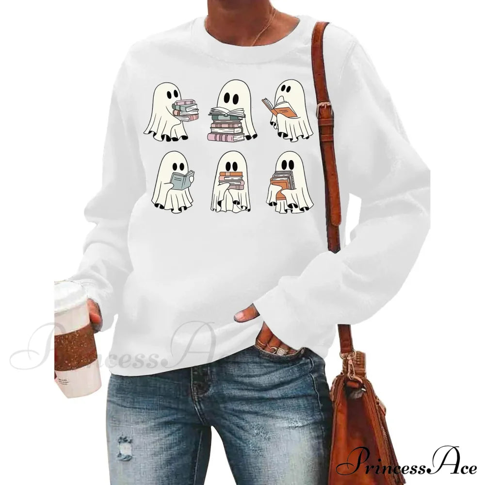 Casual Y2K Graphic Fun Cute Reading Hoodie White / S Sweatshirts & Hoodies-L