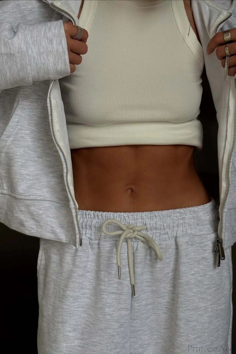 Casual Zip Hooded Embroidered Sweatpants Two Piece Set