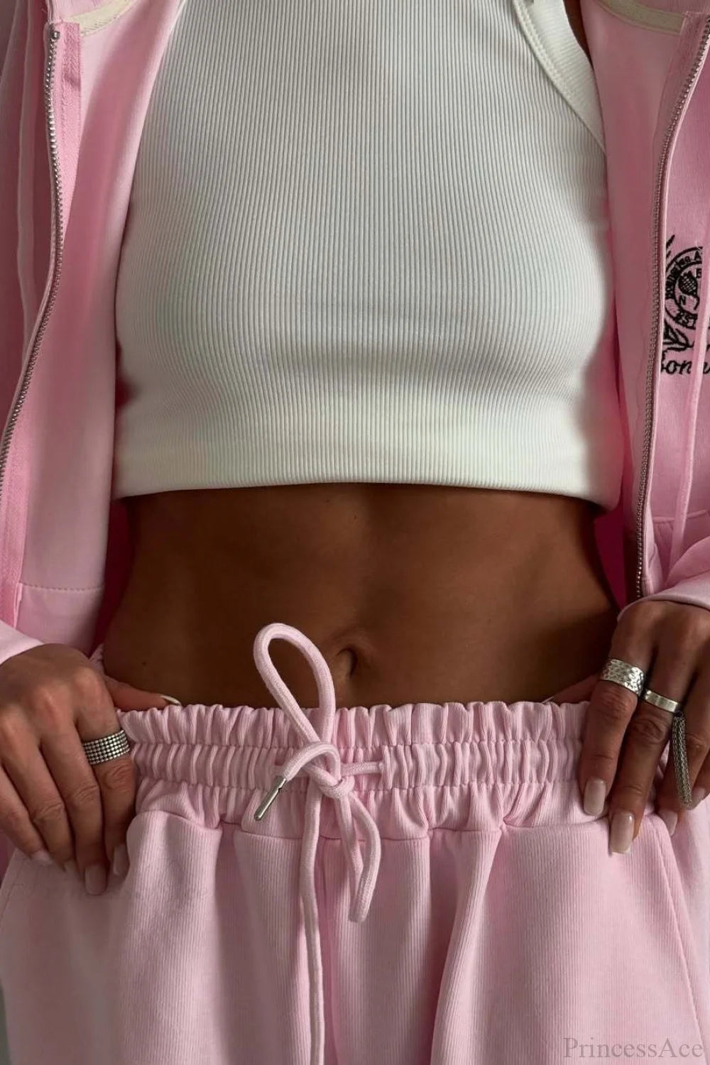 Casual Zip Hooded Embroidered Sweatpants Two Piece Set