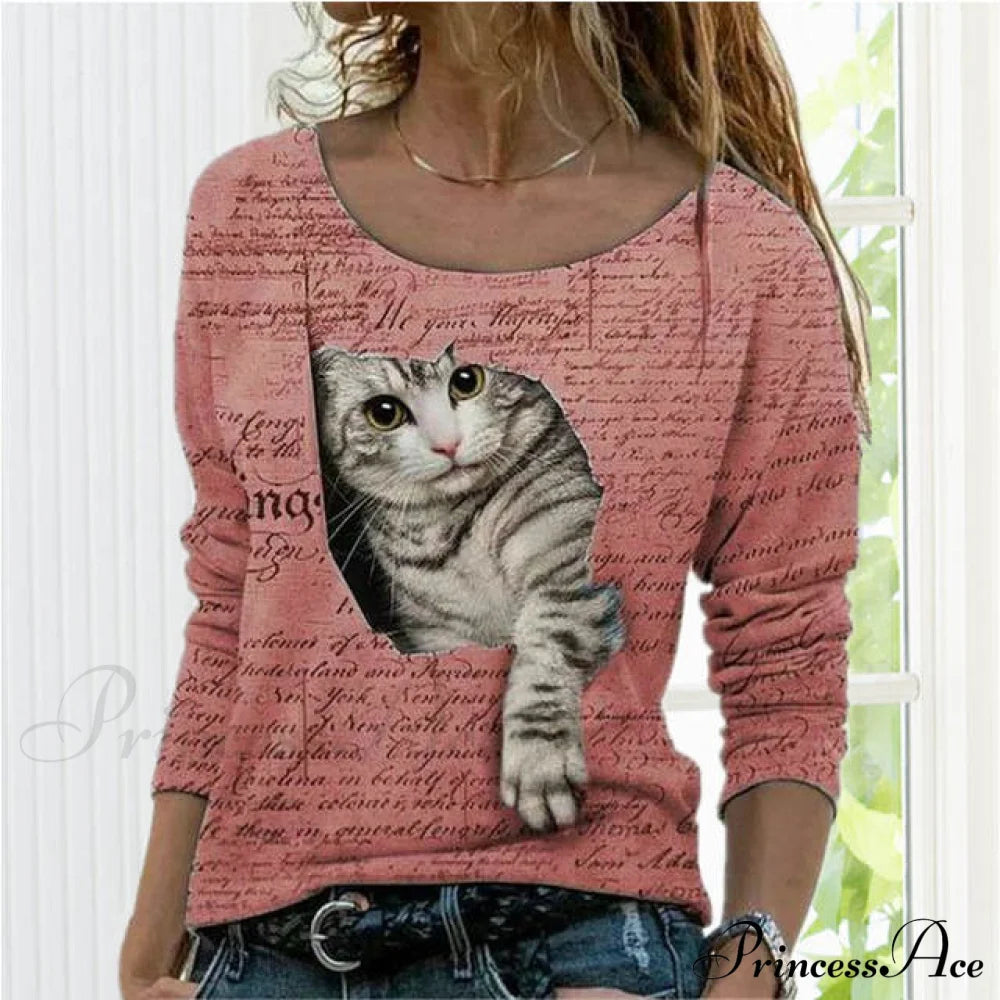 Fashion Cute Cat Print T-Shirt Pink Best Sellings clothes Plus Size Sale tops Topseller