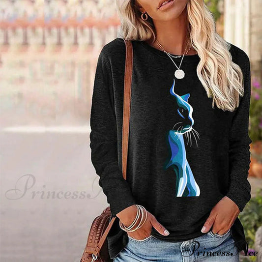 Cat Design T-Shirt Blouses