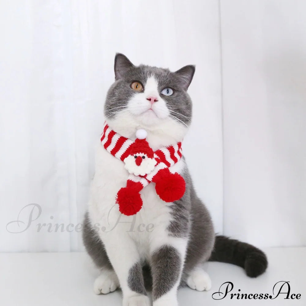 Cat Dog Knitted Wool Striped Christmas Scarf