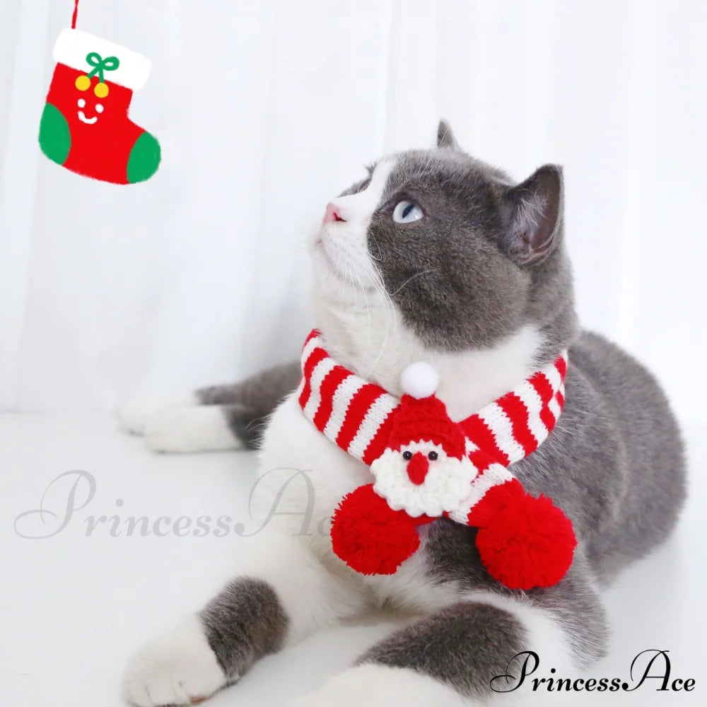 Cat Dog Knitted Wool Striped Christmas Scarf