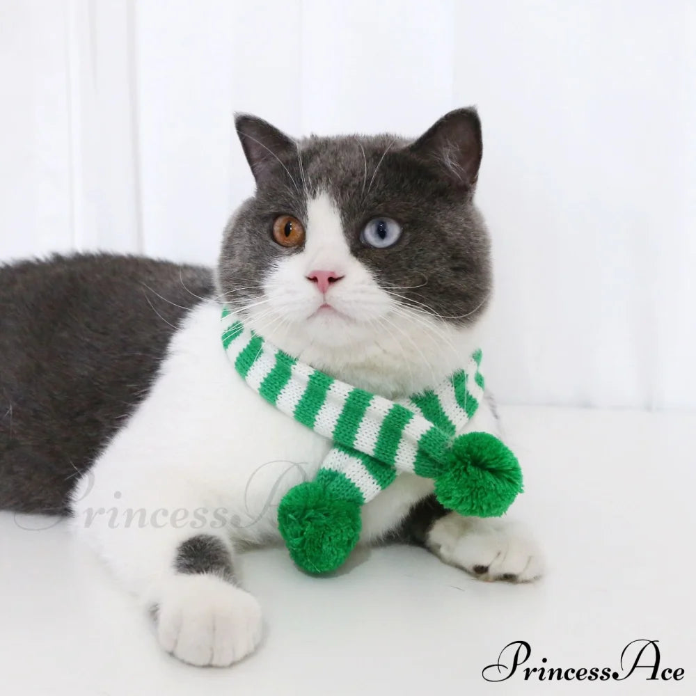 Cat Dog Knitted Wool Striped Christmas Scarf